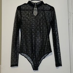Black bejeweled bodysuit
